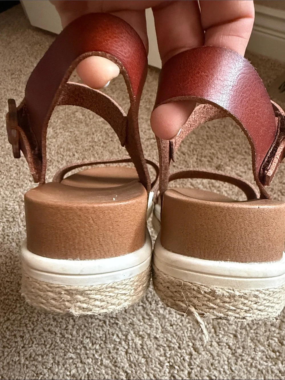 Mia Brown Leather Strap Platform Sandals